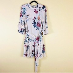 Label Of Love Floral Bird Peasant Ruffle High Neck Tie Waist Mini Dress Size 10
