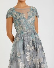 Mac Duggal 20294 Floral Embroidered Short Cap Sleeve Gown Seamist Size 14 NWT