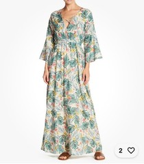 Lucca Couture Tropical Floral Print Rayon Maxi Dress | Size Medium | Resort Styl