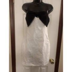 Elegant Strapless Cocktail Dress White Black Bow Detail Party Eve Wear Size M