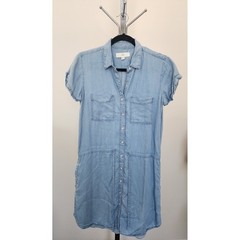 Thread & Supply Light Wash Chambray Tencel Button Down Mini Dress Small