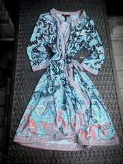 BCBGMAXAZRIA Green/pink/black Jersey Wrap Dress US L
