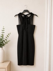 Just Me Black Beaded Sheer Mesh Bodycon Cocktail Dress Women’s Size L