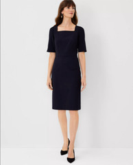 NEW ANN TAYLOR $159 NAVY SEASONLESS STRETCH SQUARE NECK SHEATH DRESS SZ 10