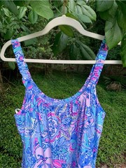 Lilly Pulitzer Loro Tiered Swing Dress Floral Size Large EUC Blue Pink