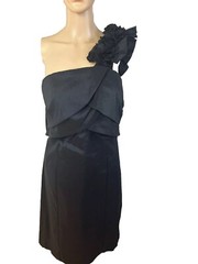 Snap Sz 14W Black Lined One Shoulder Ruffle Bodycon Polyester Nylon Formal Dress