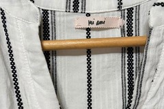 Boho Striped Tiered – Romantic Ruffle Sleeveless V-Neck Mini B&W Sundress Size M