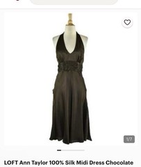 Ann Taylor Loft Size 4 Silk Halter Midi Dress Side Zipper Brown Lined Flare Boho