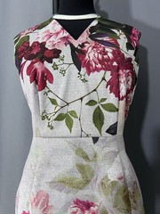 Calvin Klein Gray Floral Print V-Neck Sheath Dress Sz 8 Elegant Classic #J