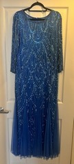 Pisarro Nights Turquoise/Blue Beaded Sequin Dress Gown Size 16 Elegant