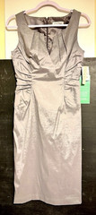 NEW Simply Liliana Gray Solid Sheath Dress Sz 12 Knee Scoop Neck Ruched Zip Back