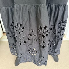 J. Crew Black Midi Dress Sz M Tiered Eyelet Hem Criss Cross Open Back Resort
