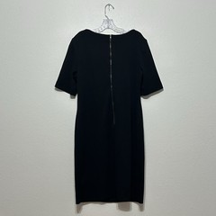 New Directions Black Short Sleeve Textured Sheath Dress Zipper Back Womens Sz 16