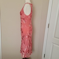 Vintage Y2K Silk Blend Floral Midi Dress Sz L XL Ruffle Hem Pink Fairy Feminine