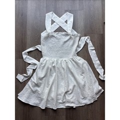 Shein White Smocked Mini Dress Criss Cross Back Tie Textured Summer Sun Dress M