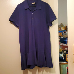 Tuckernuck Blue XXXL Solid Collared Short Sleeve Knee-Length Knit Shirt Dress
