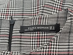 Zara Women&rsquo;s Size M Plaid Ruffle Bell Sleeve Mini Shift Dress Black White EUC
