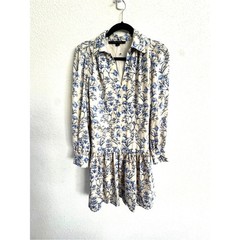 Cynthia Steffe Cream Dress with Blue Floral fit and flare long sleeve Medium