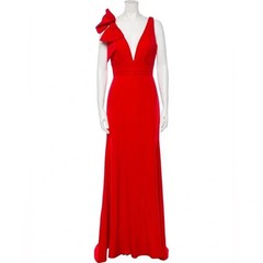 Mac Duggal Red Sleeveless V Neck Bow Detail Mermaid Gown Women’s Dress Size 2