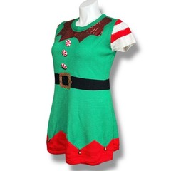 Holiday Time Womens Christmas Elf Fit and Flare Sweater Dress Festive Sequin XL