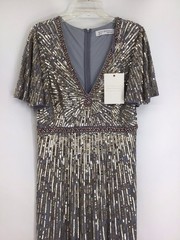 Mac Duggal Sequin NWT $595 #5538 Sequin Flutter Sleeve Gown Formal Silver SZ 10
