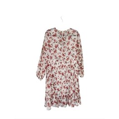 Indigo Rose Midi Dress 2X White Pink Floral Sheer Long Sleeve Pleated