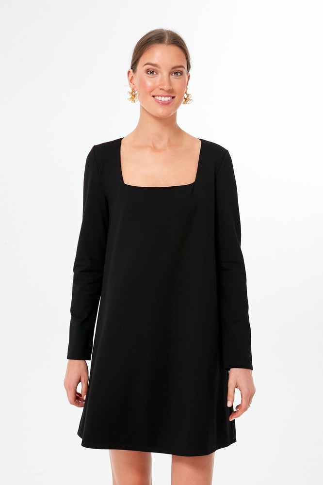 Tuckernuck Black Long Sleeve Middleton Dress sz M Mini Shift A-Line Square Neck