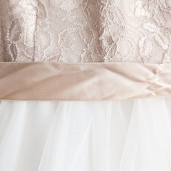 Teeze Me Champagne Lace Chiffon Tulle Flutter Dress, Size 7 M Prom Sleeveless