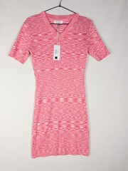 NWT Gianni Feraud T-Shirt Dress Womens 8 Pink Ribbed Knit V Neck Knee