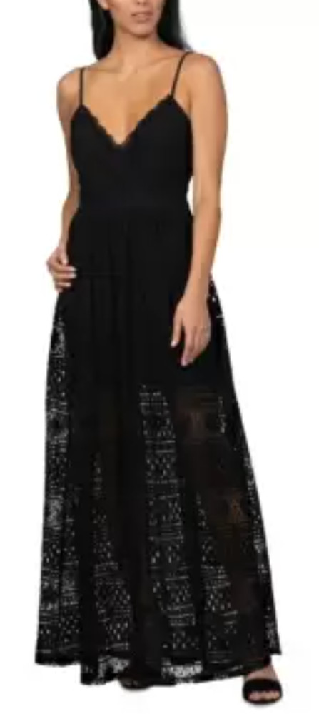 Bebe L106211 Womens Black Stretch Pleated Eyelet Adjustable Strap Dress Size S