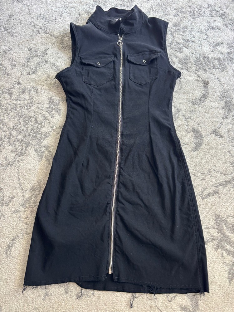 Roma Studio Black Sleeveless Zip Front Dress Women&rsquo;s Medium Stretch Goth Punk