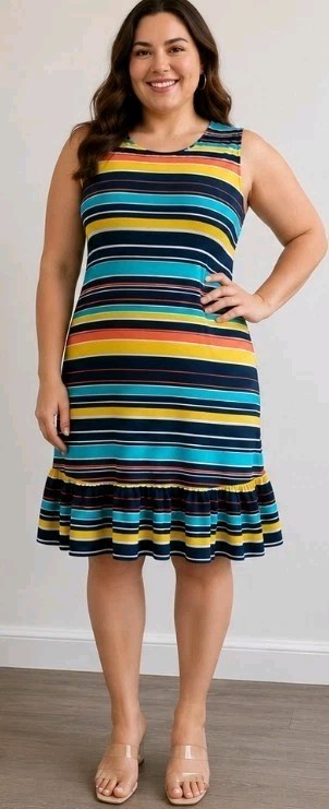 HALOGEN Womens XL Stripes Ruffles Sleeveless Colorful Button Up Summer Dress