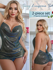 NEW Medium Sexy Glittery Shiny Bodycon or Lingerie Green Blue Backless Hi Cut