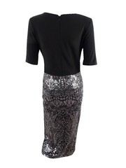 Betsy & Adam Women&rsquo;s Solid & Sequined Midi Sheath Dress (8, Black/Gunmetal)