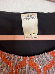 Ali Ro Dress 12 Orange Sequins Black Short Sleeves Party Cocktail Dressy