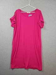Zenana Hot Pink Rolled SS Round Neck Shift Dress Women&rsquo;s XL Stretch