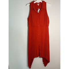 Cato Red Sleeveless Pleated Button Down Handkerchief Hem Midi Dress Large NEW