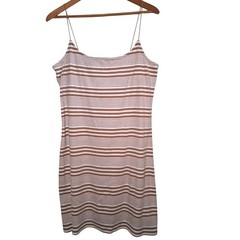 American Eagle Tank Dress XL Ribbed Knit Sundress Spaghetti Strap Tan Striped