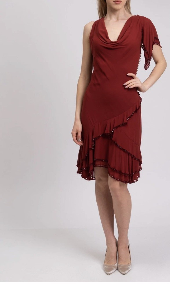 RRP €2898 ROBERTO CAVALLI Silk Crepe Dress IT48 US12 UK16 XXL Draped Beaded