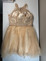 Candys Collection U.S.A. Gold Tulle Fit & Flare Beaded Sequin Dress L