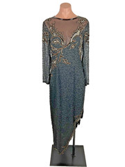 Vintage Sequin Beaded Silk Dress By Designer AJ Bari Women’s Size 8