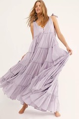 Free People Innika Choo Rayleigh Grait Lilac Maxi Tiered Ruffle Dress Size 1
