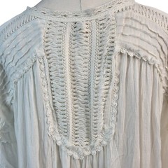 NEW POL Small White Crinkled Cotton Midi / Maxi Dress Sheer Embroidered BOHO