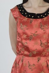 Vtg 50s Metal Side Zipper Dress Asian Chinese Print Mid Century House Rockabilly
