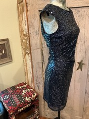 Vtg Cache blue sequin Backless side ruched open back Vintage Y2K sz 2