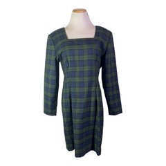 Vintage 1980s La Belle Size 11 Blackwatch Plaid Dress Square Neck