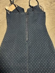 Iris Basic S Blue Denim Rhinestone Bodycon Mini Dress V-Neck Zip Sleeveless