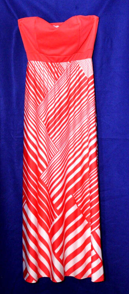 BAILEY GIRL MAXI DRESS ladies size M orange white stripe strapless empire waist