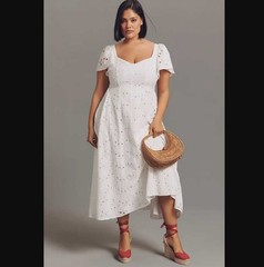 New XL Extro&Vert from Anthropologie Ada flutter-sleeve Broderie midi dress