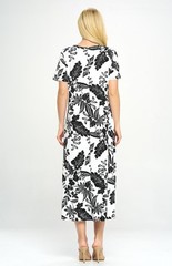 JOSTAR Slinky LONG DRESS Poly Spandex Knit Black White FLORAL S M L XL 2X 3X